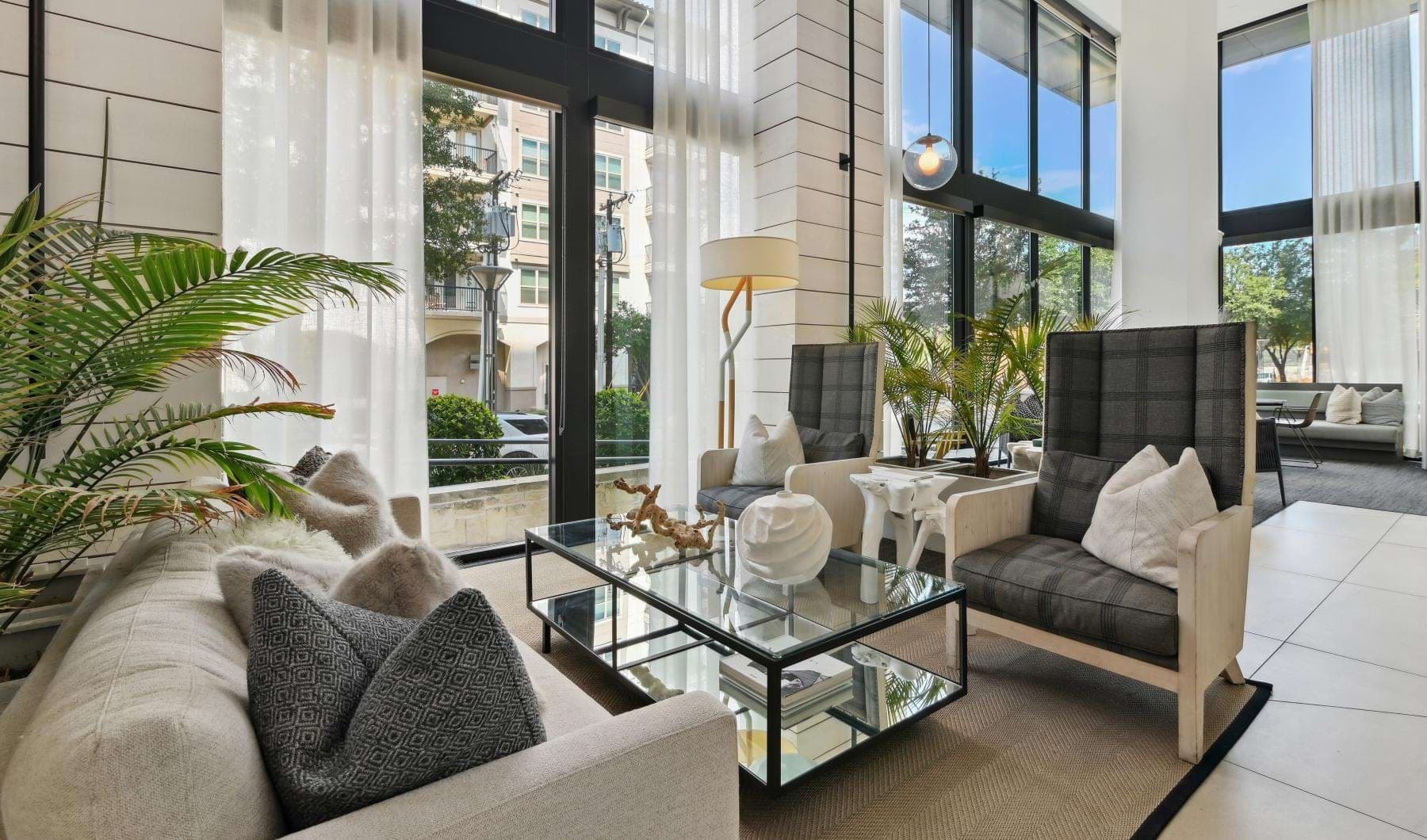 Living room with glass door